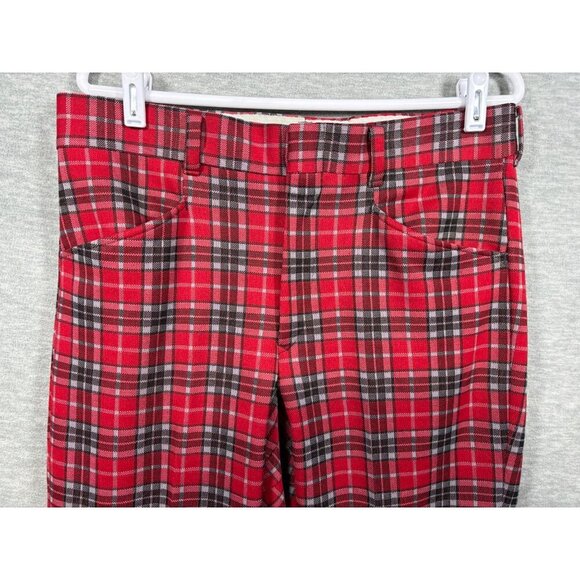 Vtg 70s Sears Kings Road Plaid Red‎ Trousers Pants 34x29  Mens - Picture 3 of 5